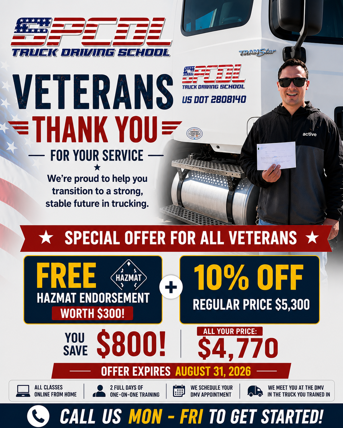 veterans freedom haulers initiative cdl training spcdl truck driving school